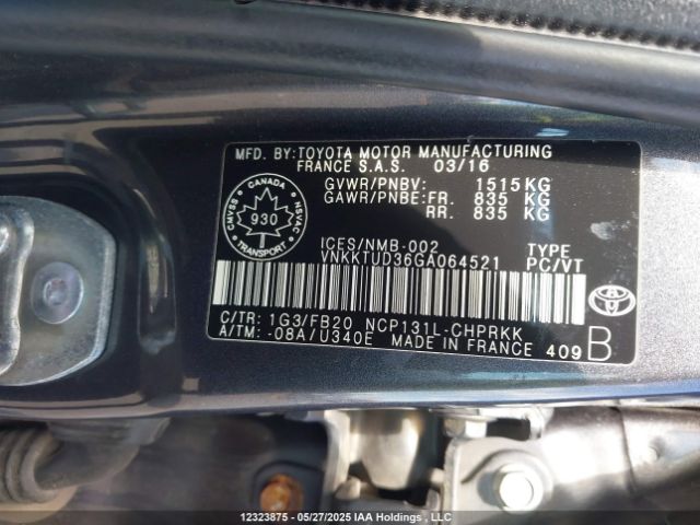 VNKKTUD36GA064521 Toyota 1nz-fe