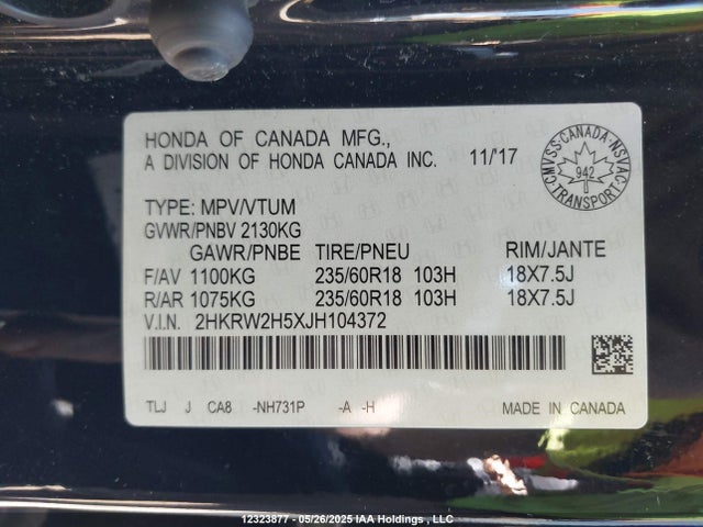 2HKRW2H5XJH104372 Honda l15be