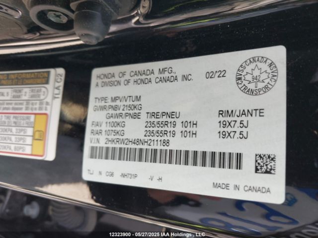 2HKRW2H48NH211188 Honda Cr-v Sport