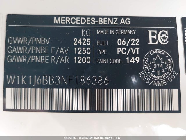 W1K1J6BB3NF186386 Mercedes-Benz m256