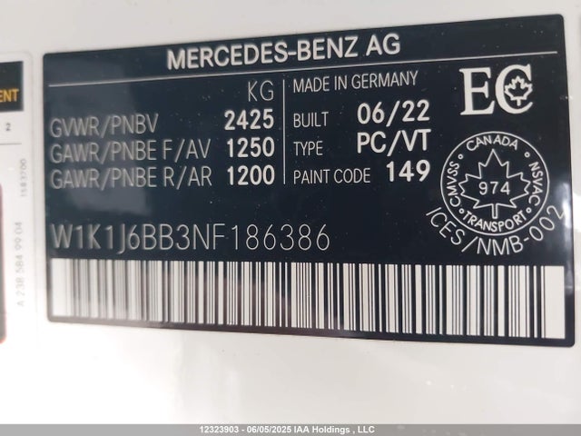 W1K1J6BB3NF186386 Mercedes-Benz m256
