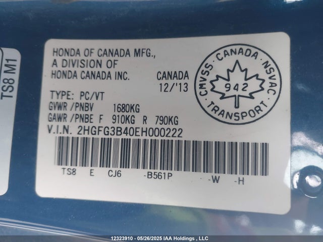 2HGFG3B40EH000222 Honda r18z1