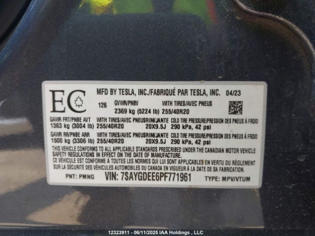 7SAYGDEE6PF771961 Tesla Model Y