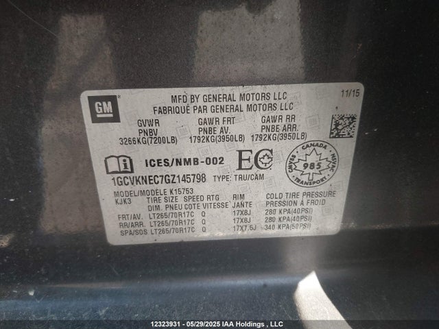 1GCVKNEC7GZ145798 Chevrolet l83 - sidi, vvt, afm, e85 max, aluminum