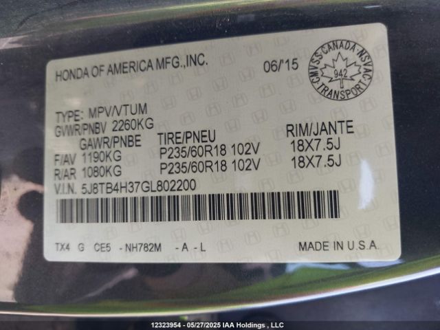 5J8TB4H37GL802200 Acura RDX
