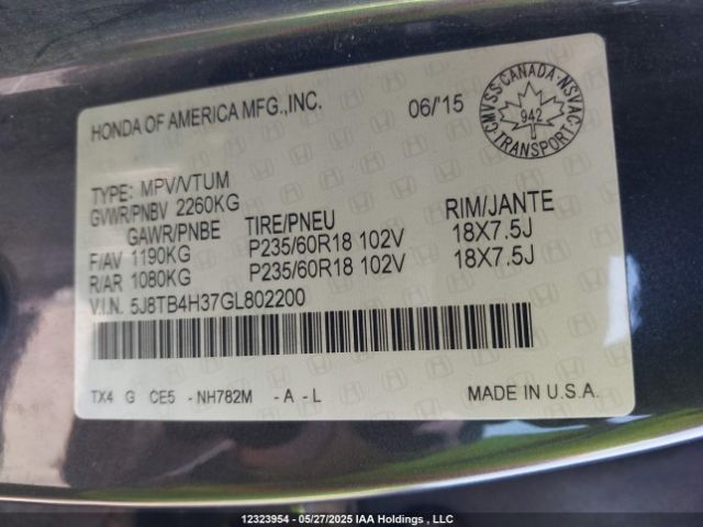 5J8TB4H37GL802200 Acura RDX