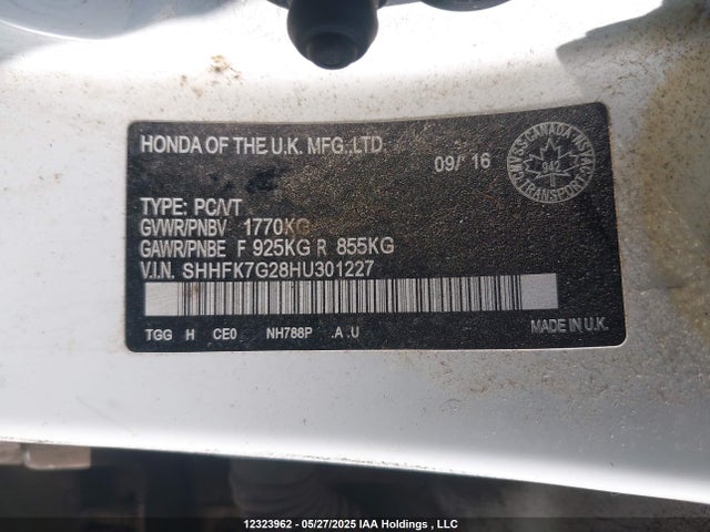 SHHFK7G28HU301227 Honda l15ba