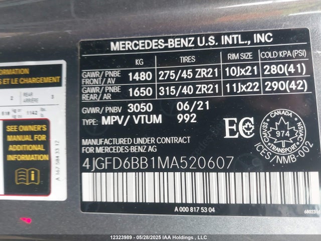 4JGFD6BB1MA520607 Mercedes-Benz m256