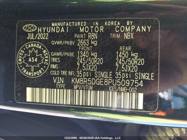KM8R5DGE8PU509754 Hyundai gdi lambda ii