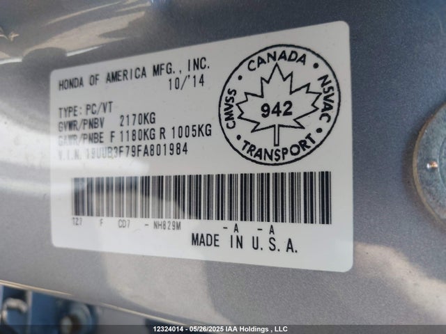 Acura j35y6 2015 19UUB3F79FA801984 Image 9