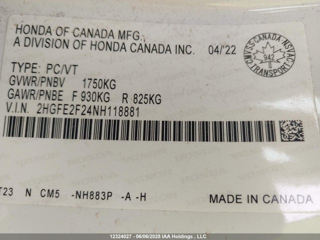 2HGFE2F24NH118881 Honda k20c2