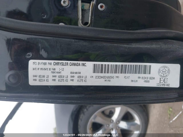 12324181 :رقم المزاد ، 2C3CDXHG5CH202543 vin ، 2012 Dodge Charger Sxt مزاد بيع