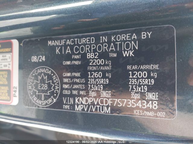 KNDPVCDF7S7354348 KIA gdi theta iii