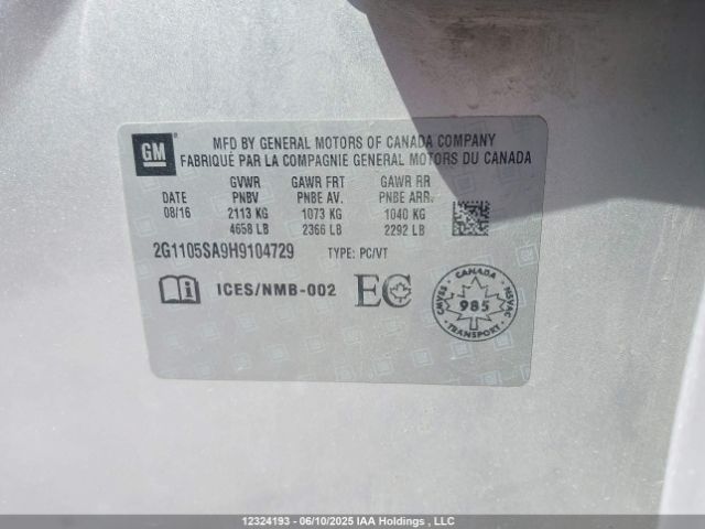 2G1105SA9H9104729 Chevrolet lcv -sidi: spark ignited direct injection, dcvcp, vvt: variable valve timing, e85 max, e0-e100, alum