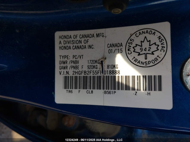 Aukcja sprzedaży 2015 Honda Civic Ex, vin: 2HGFB2F55FH018888, numer aukcji: 12324249