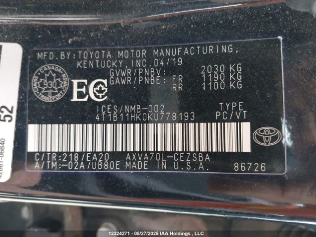 4T1B11HK0KU778193 Toyota a25a-fks