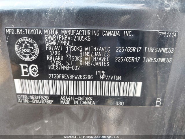 Toyota 2ar-fe 2015 2T3BFREV6FW266286 Image 9