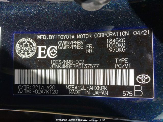 JTNK4MBE7M3137577 Toyota Corolla