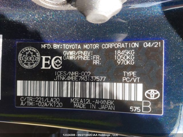 JTNK4MBE7M3137577 Toyota Corolla