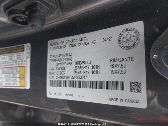 2HKRW2H48MH223047 Honda l15be