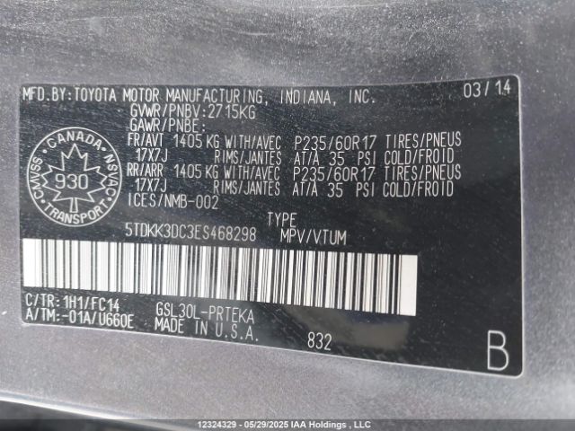 5TDKK3DC3ES468298 Toyota SIENNA LE