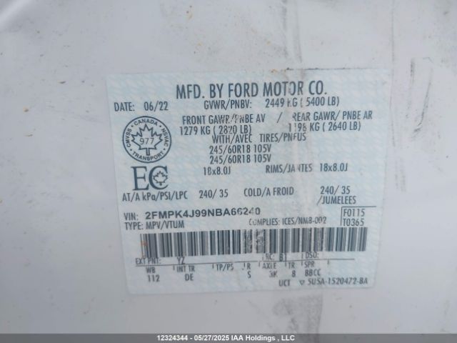 2FMPK4J99NBA66240 Ford EDGE SEL