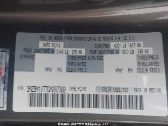 3MZBM1V77GM287382 Mazda Mazda3 Gs