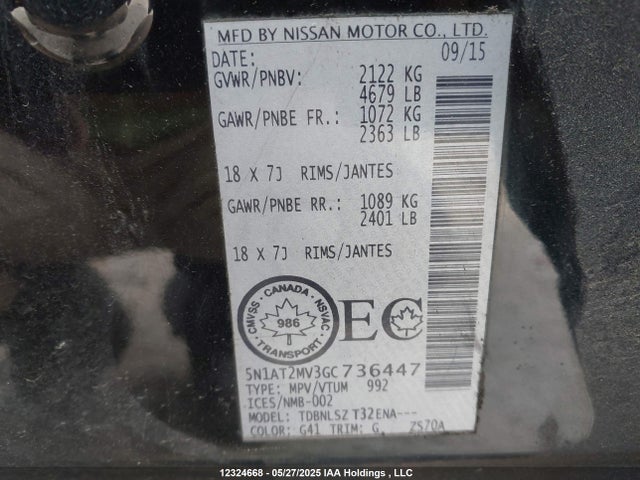 5N1AT2MV3GC736447 Nissan 2016
