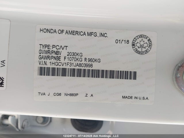 1HGCV1F31JA803998 Honda l15be