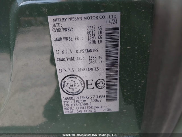 Nissan Frontier 2024 1N6ED1FK5RN657169 Image 9