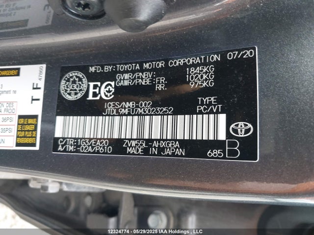 JTDL9MFU7M3023252 Toyota 2zr-fxe, 1nm+1mm