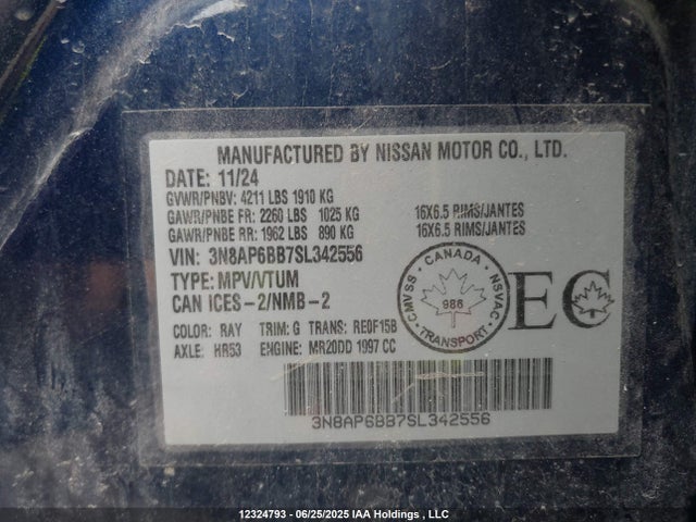 3N8AP6BB7SL342556 Nissan kicks mpv