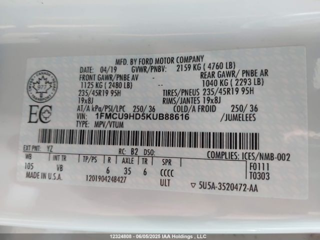 1FMCU9HD5KUB88616 Ford 1.5l gtdi sigma w/premium fuel