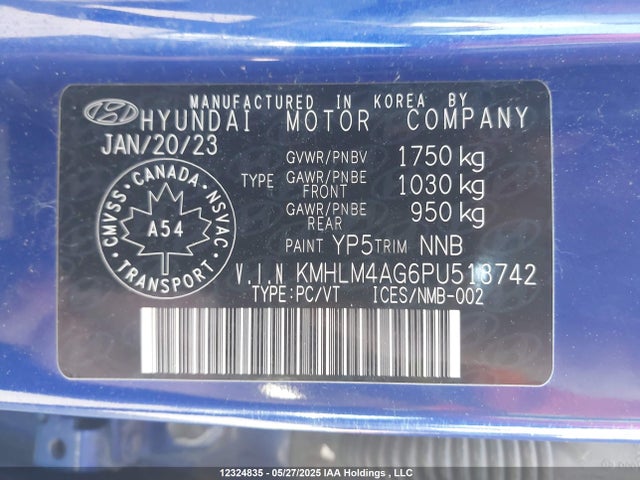 KMHLM4AG6PU513742 Hyundai mpi nu pe