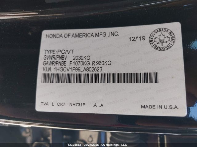 1HGCV1F99LA802623 Honda Accord Touring 1.5t