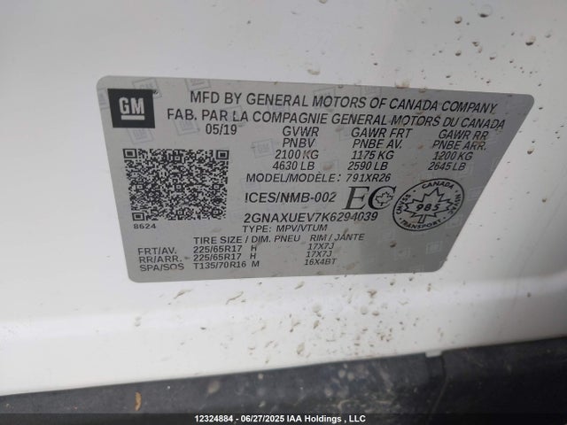 2GNAXUEV7K6294039 Chevrolet lyx - direct injection, vvt, fgt, turbo, alum, gen1