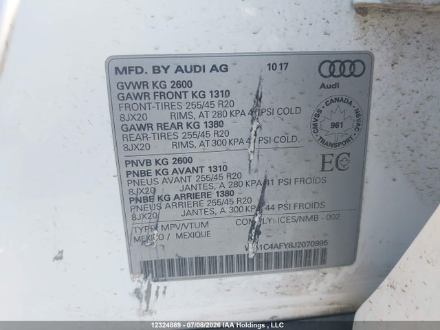 Продаж на аукціоні авто 2018 Audi Sq5 3.0t Technik, vin: WA1C4AFY8J2070995, номер лоту: 12324889