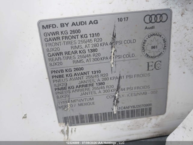 Продаж на аукціоні авто 2018 Audi Sq5 3.0t Technik, vin: WA1C4AFY8J2070995, номер лоту: 12324889