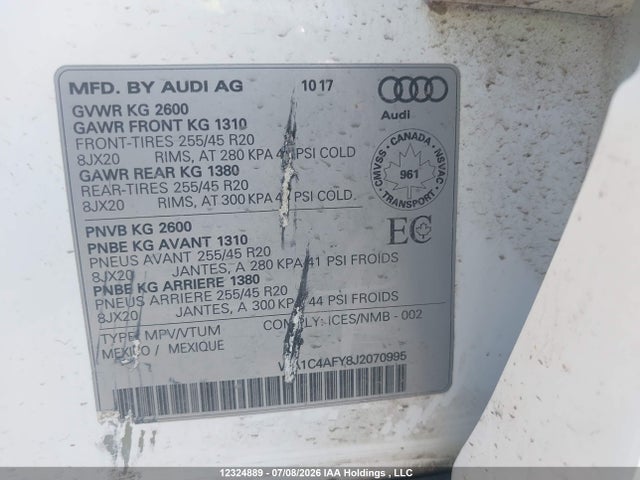 Продаж на аукціоні авто 2018 Audi Sq5 3.0t Technik, vin: WA1C4AFY8J2070995, номер лоту: 12324889