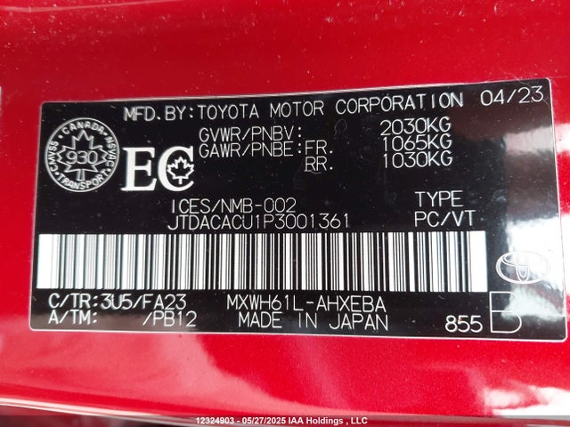 JTDACACU1P3001361 Toyota m20a-fxs, 1vm
