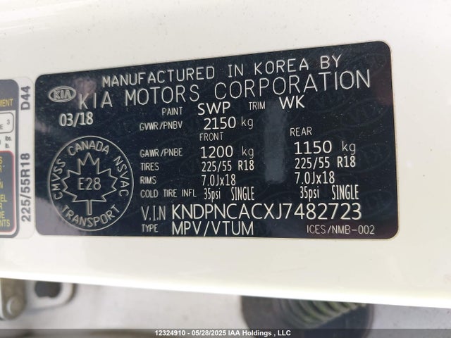 KNDPNCACXJ7482723 KIA gdi theta ii
