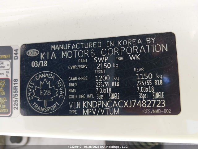 KNDPNCACXJ7482723 KIA gdi theta ii