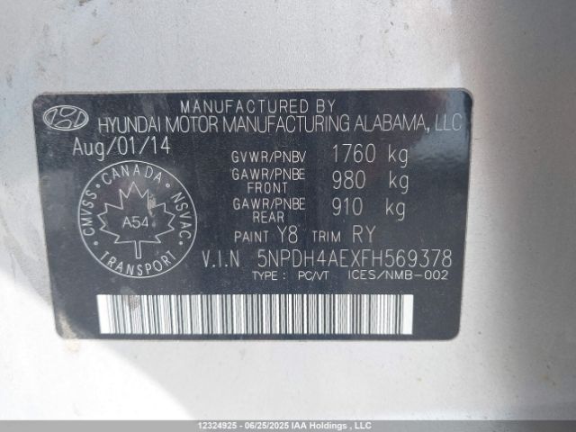 5NPDH4AEXFH569378 Hyundai dohc mpi nu