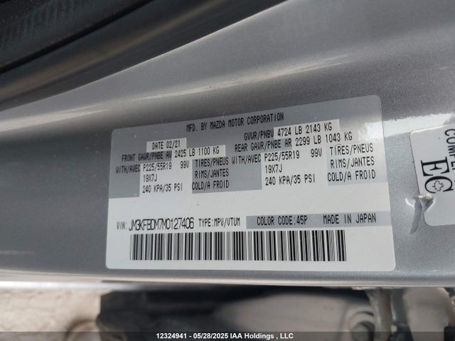 Aukcja sprzedaży 2021 Mazda Cx-5 Grand Touring, vin: JM3KFBDM7M0127406, numer aukcji: 12324941