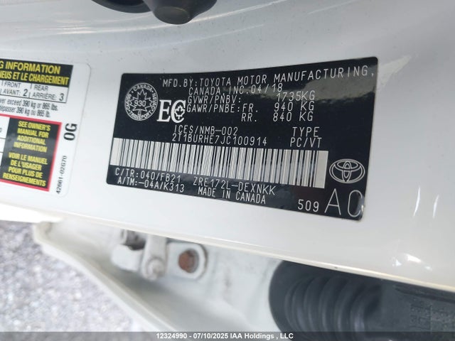 2T1BURHE7JC100914 Toyota 2zr-fe