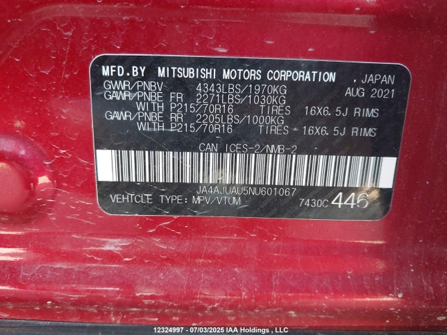 JA4AJUAU5NU601067 Mitsubishi mivec