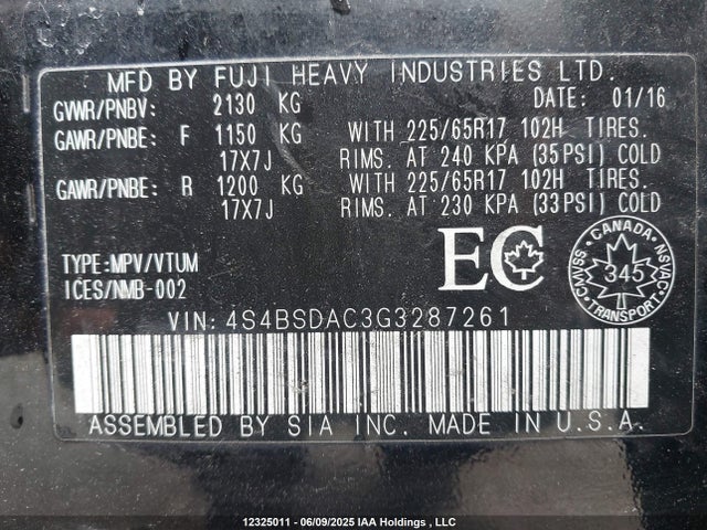Subaru 2.5l c5 2016 4S4BSDAC3G3287261 Image 16