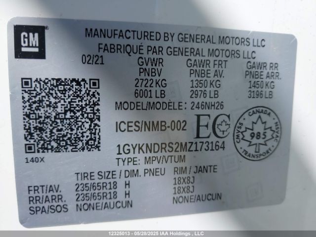 1GYKNDRS2MZ173164 Cadillac Xt5 Premium Luxury