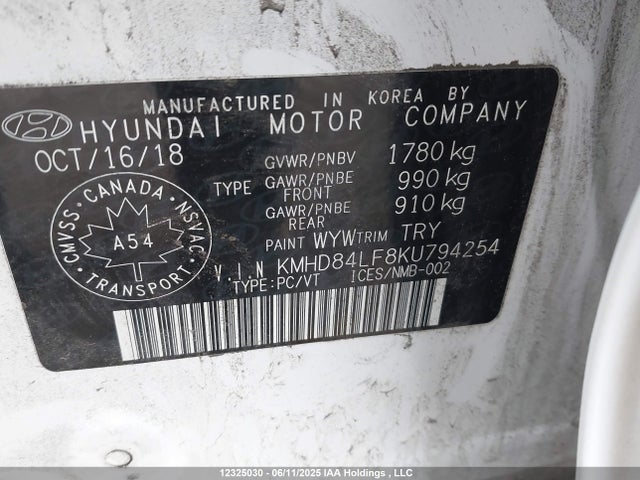 KMHD84LF8KU794254 Hyundai mpi nu