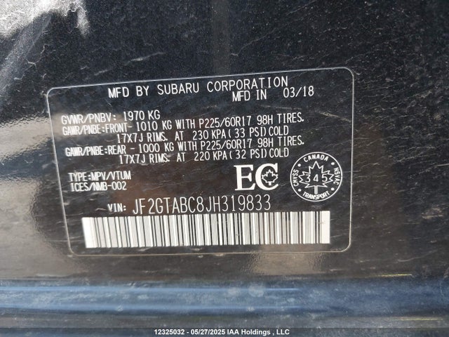 JF2GTABC8JH319833 Subaru naturally aspirated